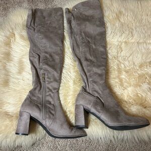 Women's Taupe Over-the-Knee Block Heel Boots